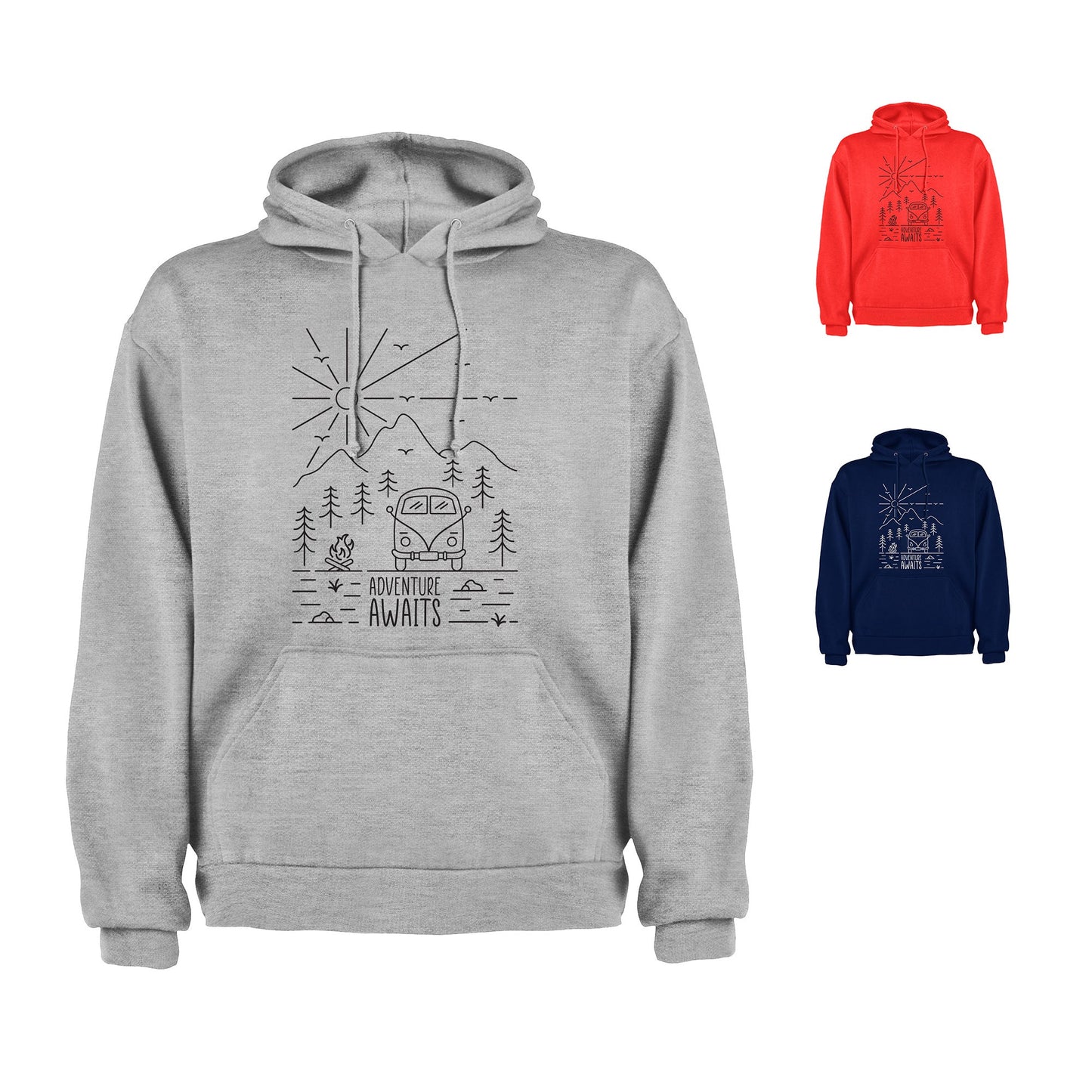 VW Camper Van Split Screen Adventure Awaits into the mountains Mens/Unisex Hoodie