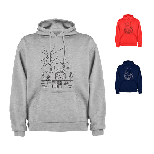 VW Camper Van Adventure Awaits into the mountains Mens/Unisex Hoodie