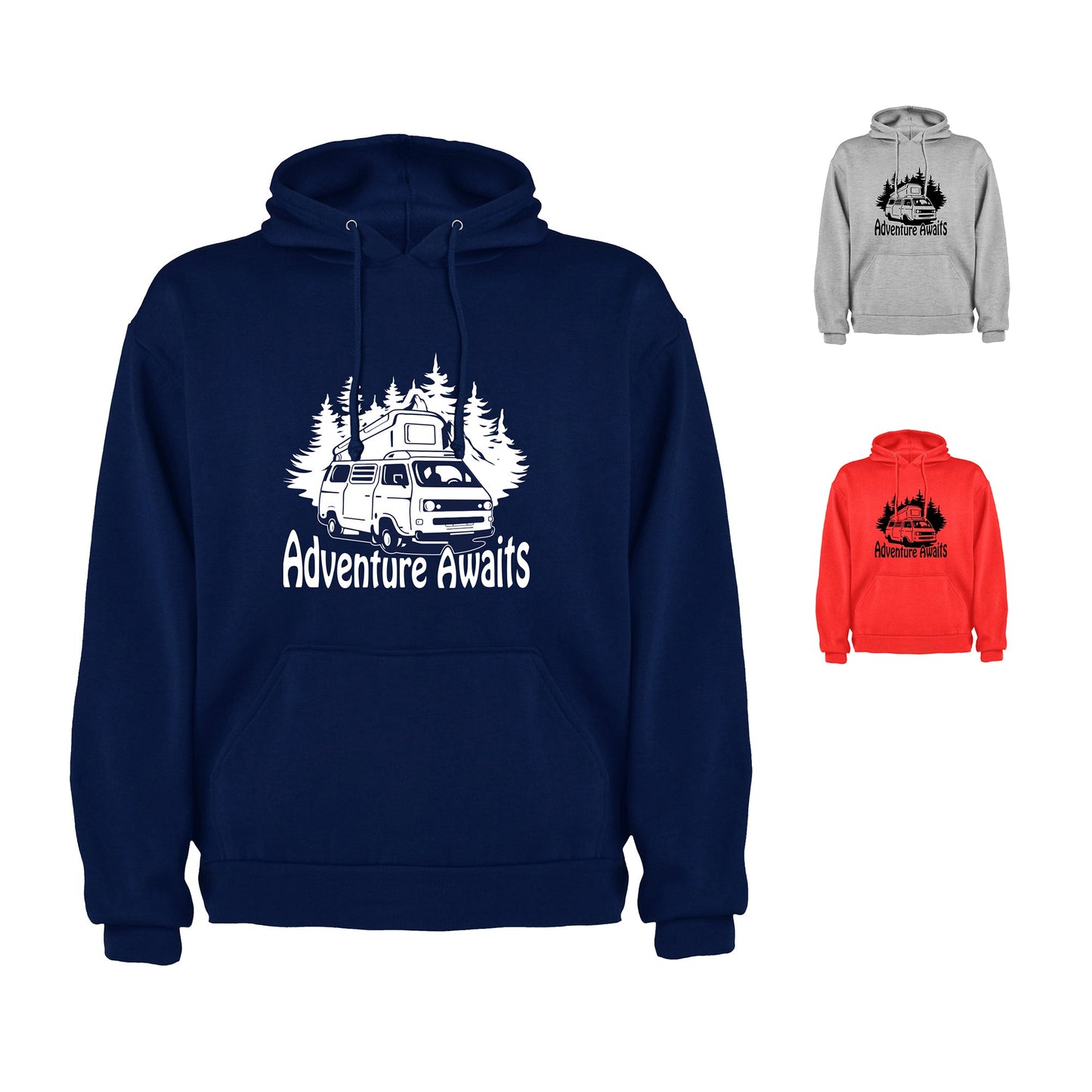 VW Camper Van Trails Adventure Awaits into the mountains Mens/Unisex Hoodie