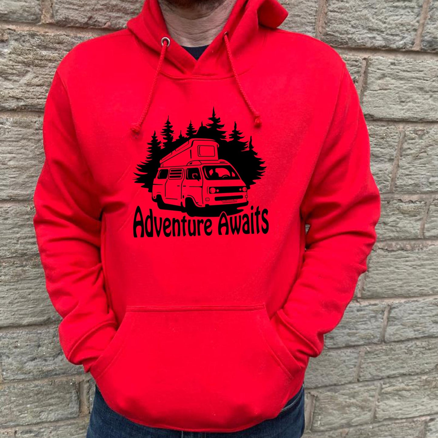 VW Camper Van Trails Adventure Awaits into the mountains Mens/Unisex Hoodie