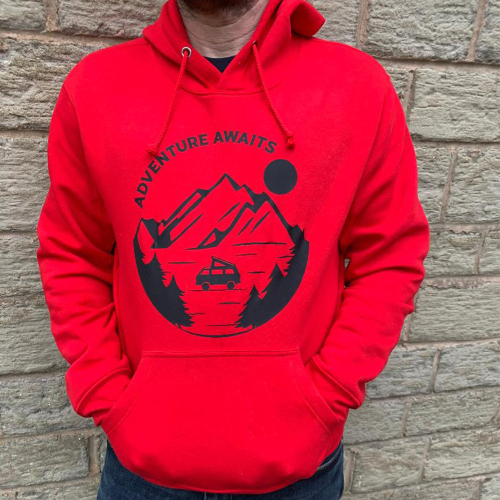 VW Camper Van Adventure Awaits into the mountains Mens/Unisex Hoodie
