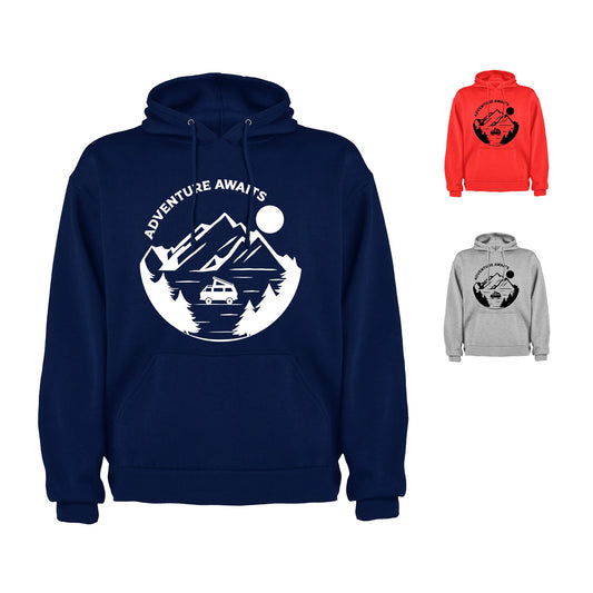 VW Camper Van Adventure Awaits into the mountains Mens/Unisex Hoodie